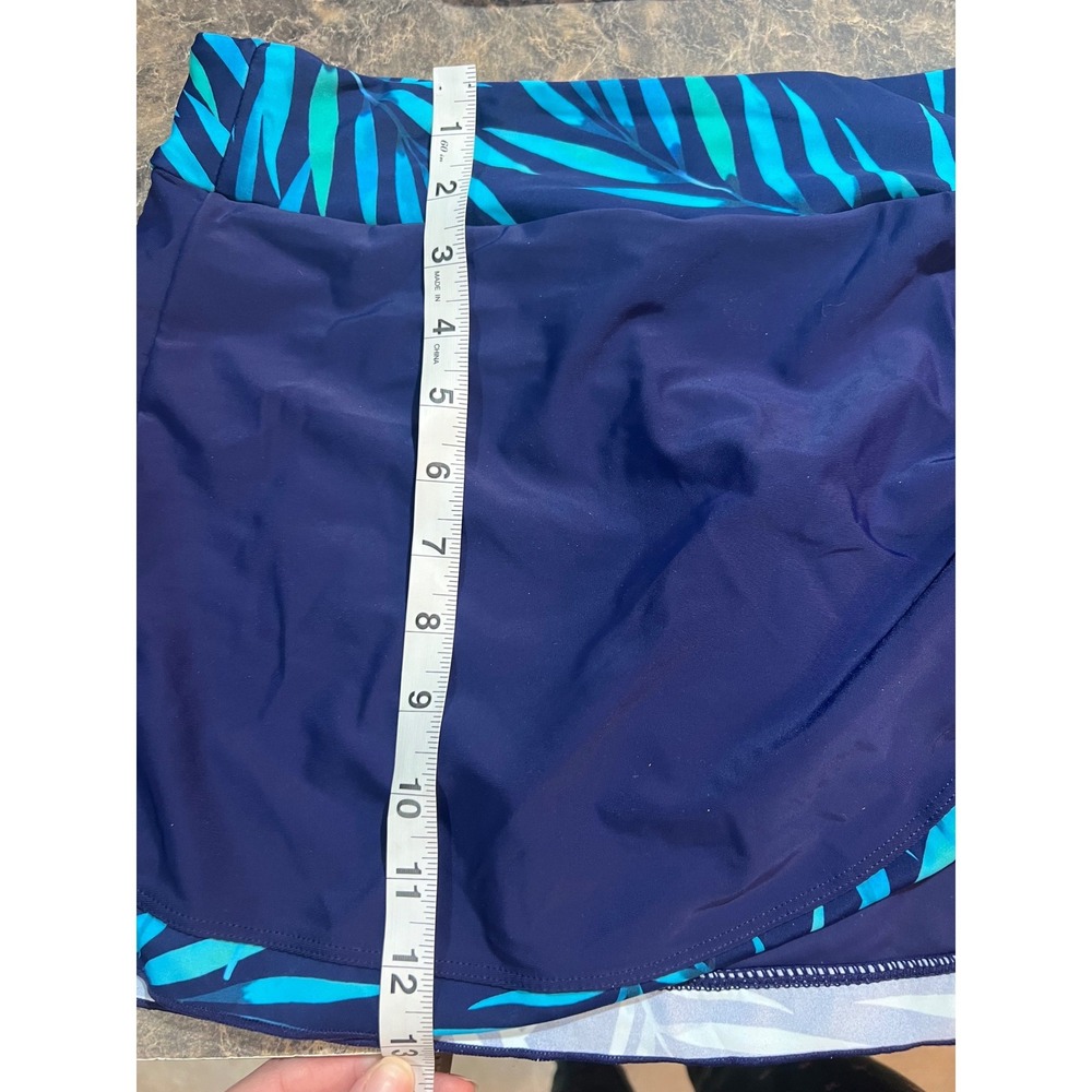 Rekita Womens Tropical Palm Leaf Tankini Set Navy Teal Swim Skirt Medium NEW - Picture 5 of 9